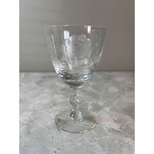 Vintage Etched Crystal Wine Goblet Floral Wheat Design Ball Stem 5.5 Inch‎